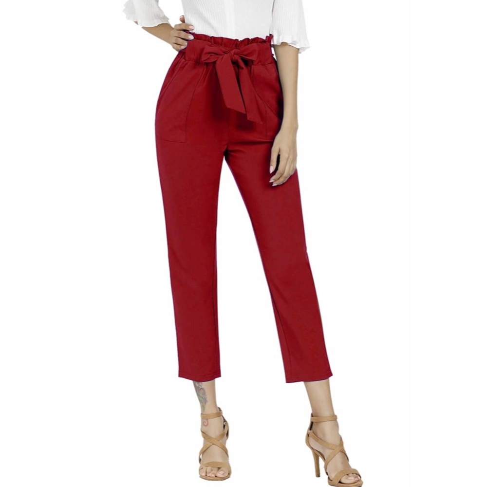 Wine red high waisted pants - Picture 2 of 9